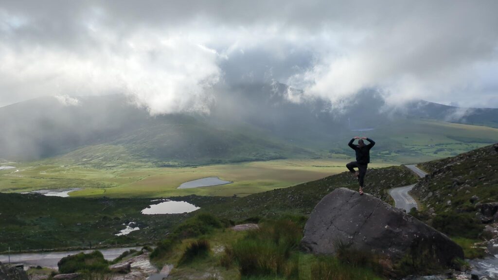Tree pose above the valley, Ireland, 2025