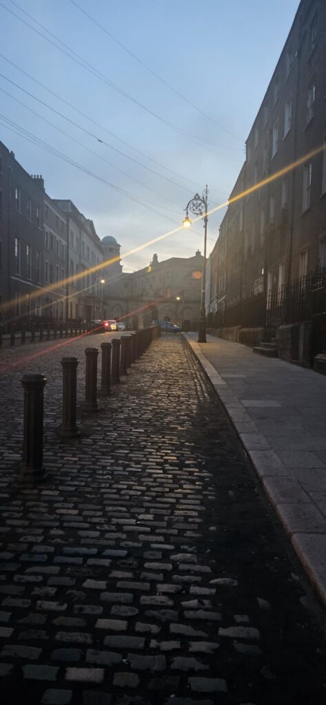 Cobblestone street at dusk, Ireland, 2025